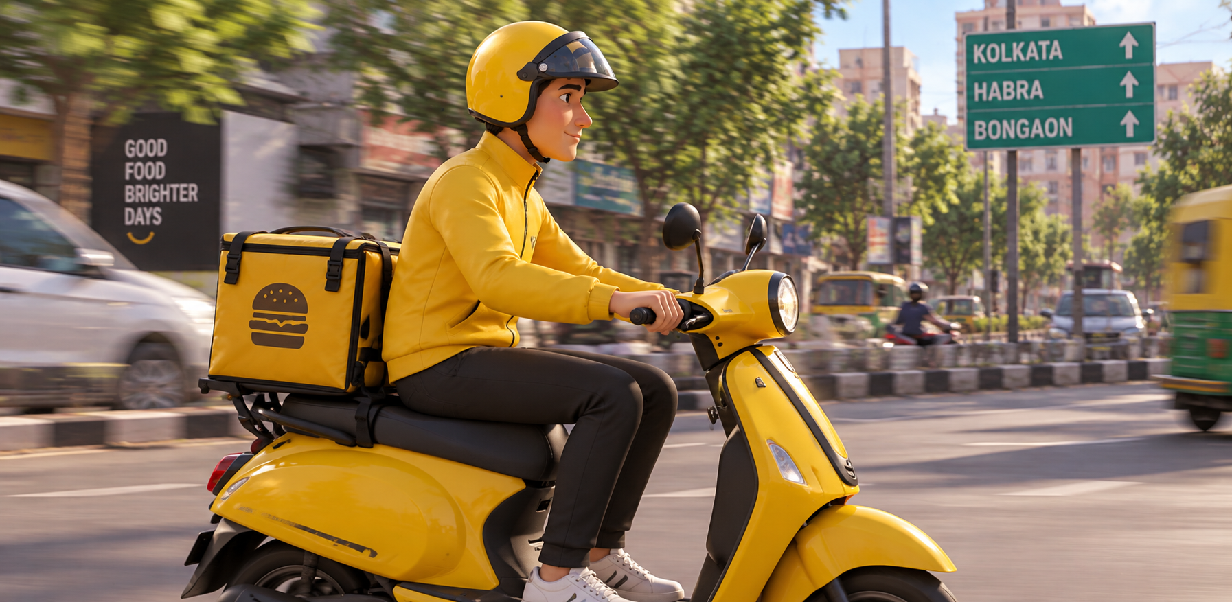 Chill Dash gameplay scene with a rider on a yellow scooter